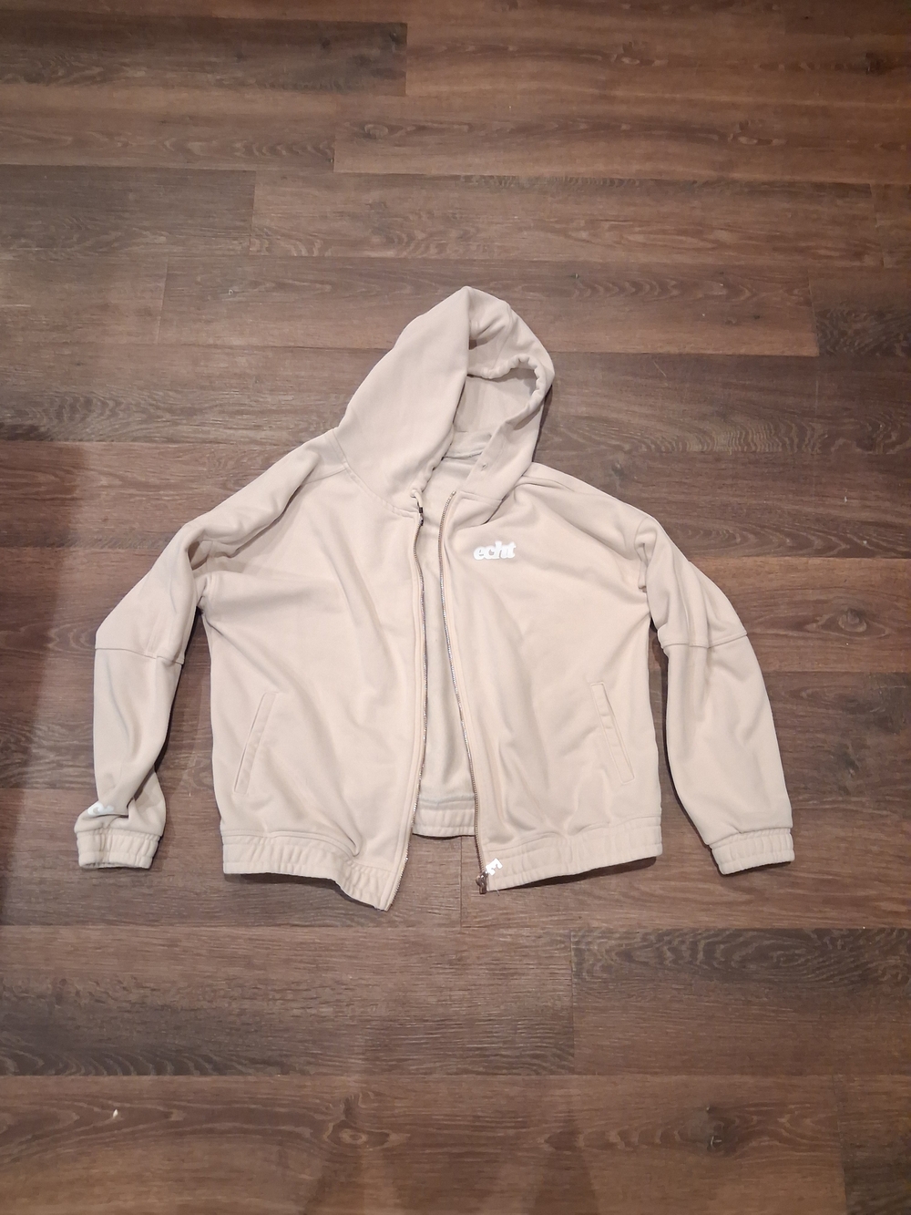 ECHT Beige Canvas Hoodie with Black Logo